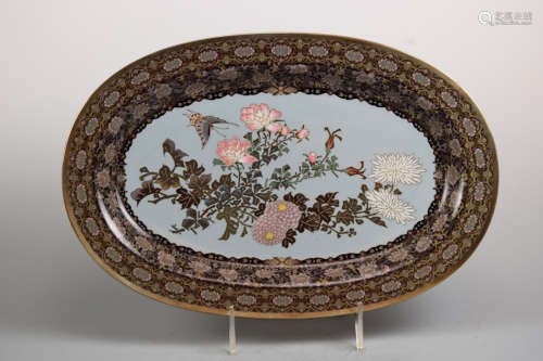 Japanese Oval Cloisonne Tray with Floral and Butterfly