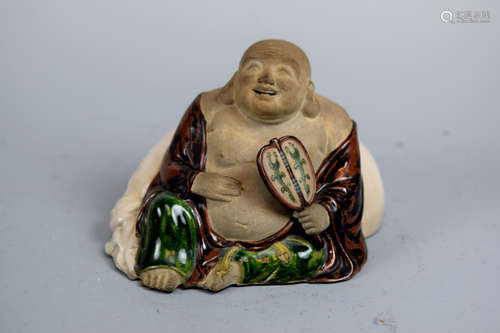 Japanese Pottery Hotei with Fan