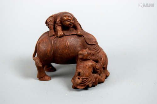 Chinese Bamboo Carving of Boy Riding Ox