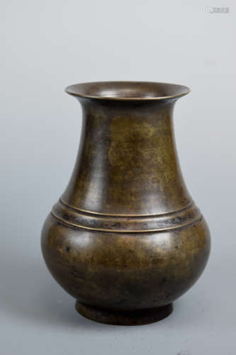 Tibet Nepal Bronze Vase with Ribbed Shoulder