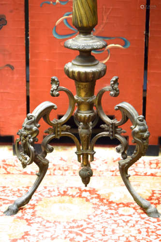 Large Pair French Bronze Floor Candle Holder