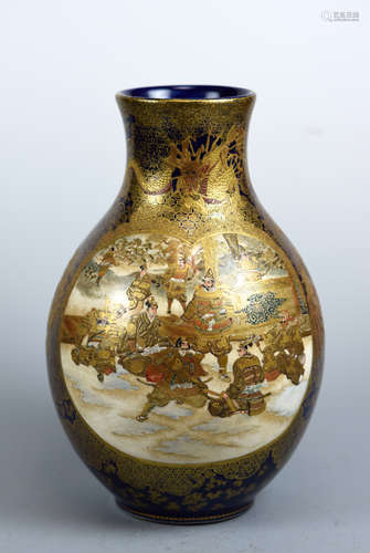 Japanese Satsuma Vase of Samurai Scene by Kinkozan