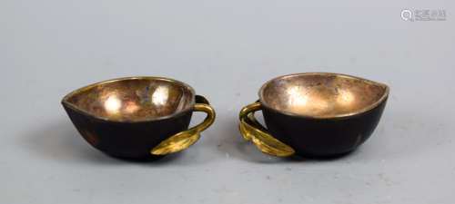 Pair Chinese Iron and Gilt Bronze Peach Cups