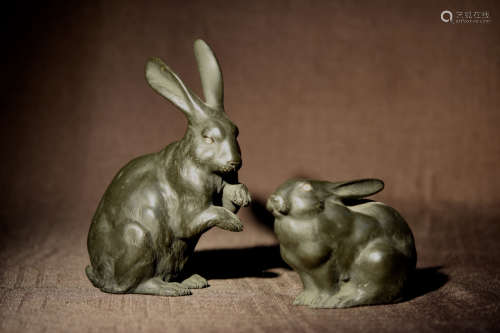 Japanese Bronze Rabbit Group
