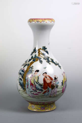 Chinese Famille Rose Porcelain Vase with Immortal Banquet Scene