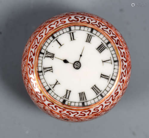 Chinese Porcelain Seal Paste Box with Clock Motif