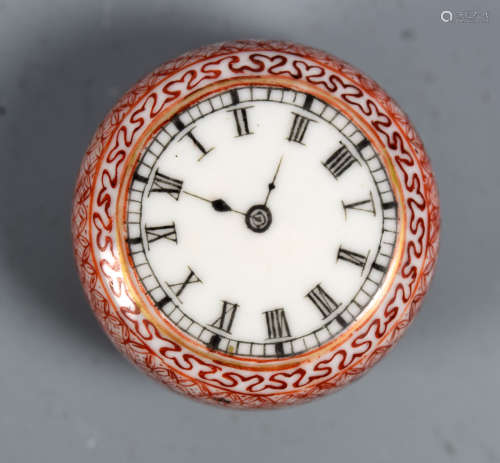 Chinese Porcelain Seal Paste Box with Clock Motif