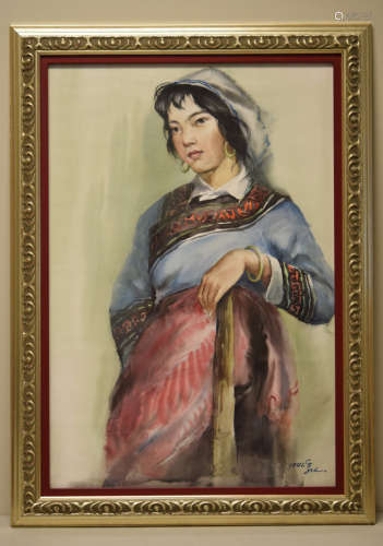 Chinese Water Color Painting of a Woman