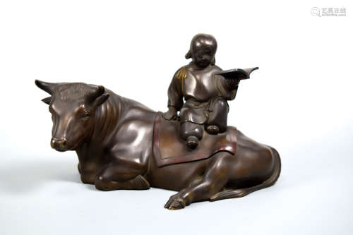 Japanese Bronze Boy on Ox