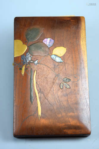 Japanese Wood Box with Mother Pearl Leaf