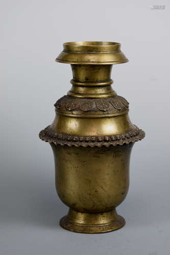 Tibet Nepal Bronze Vase with Lotus Pedal