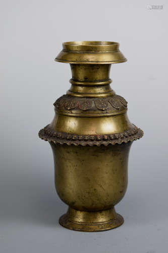 Tibet Nepal Bronze Vase with Lotus Pedal
