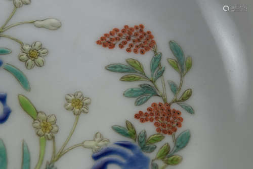 Chinese Porcelain Dish with Floral Rock Scene