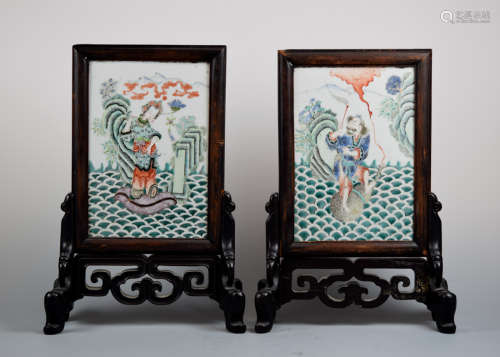 Pair Chinese Porcelain Table Screen