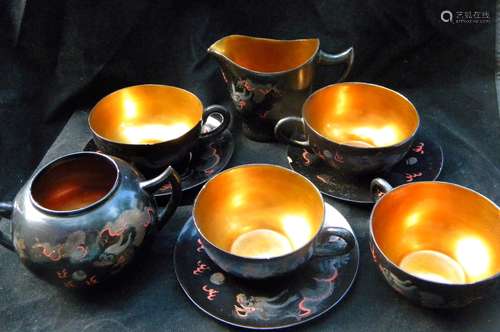 Group of Antique Chinese Lacquer Tea Cups Marked Fuzhou