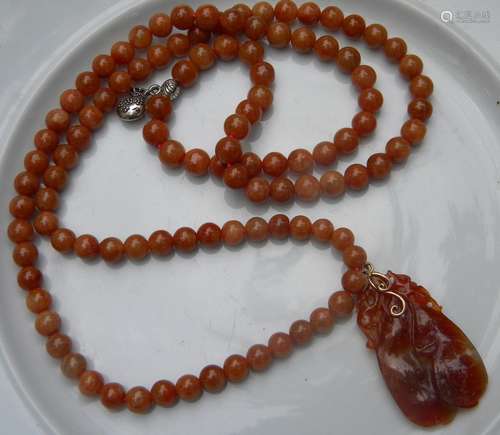 Vintage Natural Red Jadeite Necklace pendant 14K Gold