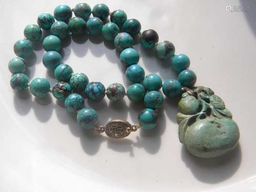 Antique Chinese Turquoise Gourd Pendant