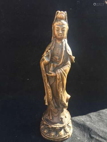 Antique Chinese Bronze Guanyin Statue Marked Daming