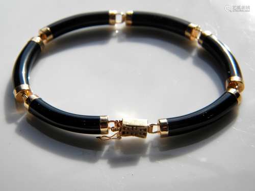 14K Gold Black Onyx Bracelet