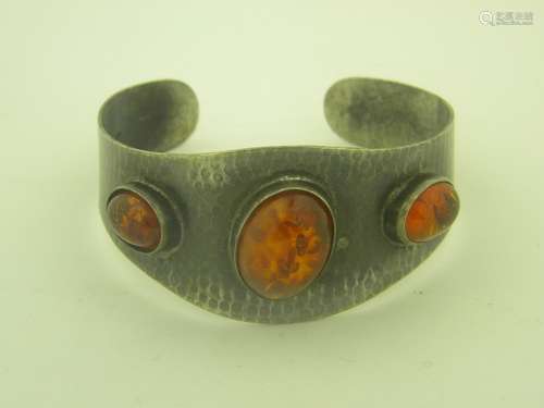 Antique Sterling Silver Amber Bracelet