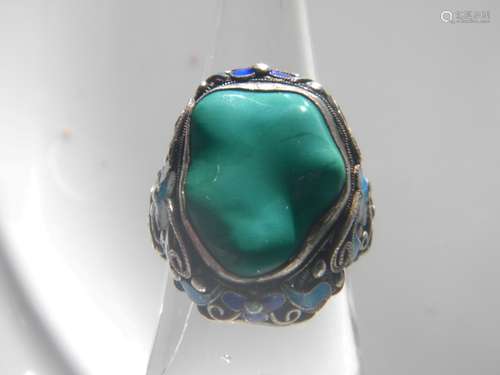 Antique Chinese Turqoise Silver Filigree Ring