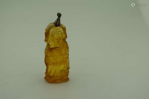 Antique Chinese Amber Guanyin Pendant