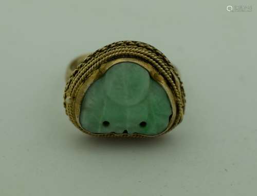 Antique Chinese Jadeite Buddha Silver Ring