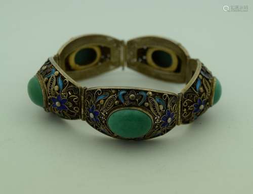 Antique Chinese Turqoise Silver  Enamel Bracelet