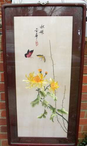 Vintage Chinese Flower Embroidery Framed