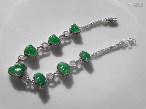 18K Gold Natural Green Jadeite Ruyi Bracelet