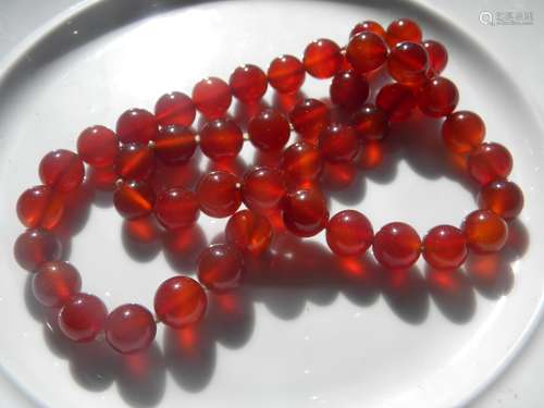 Antique Chinese Carnelian 12mm Bead Necklace