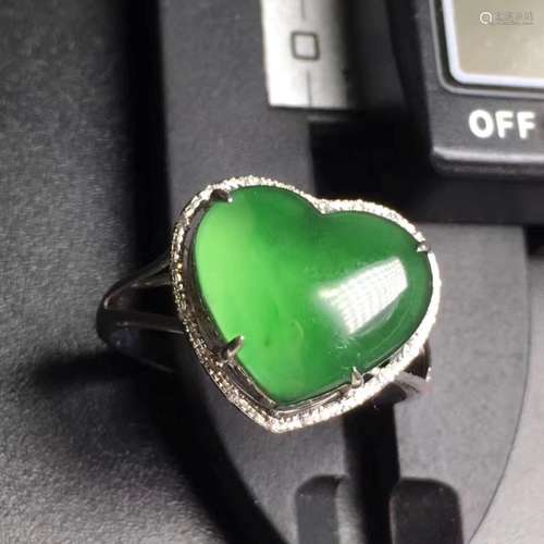 18K Gold Natural Green Jadeite Ring