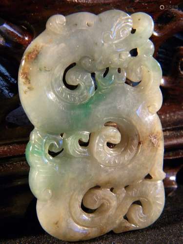 ANTIQUE CHINESE GREEN JADEITE DRAGON PLAQUE