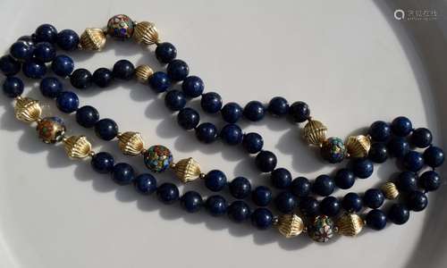 Vintage Chinese Lapis Bead Necklace