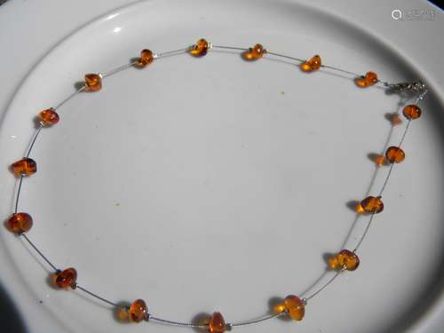 Natural Baltic Amber Necklace Silver Chain