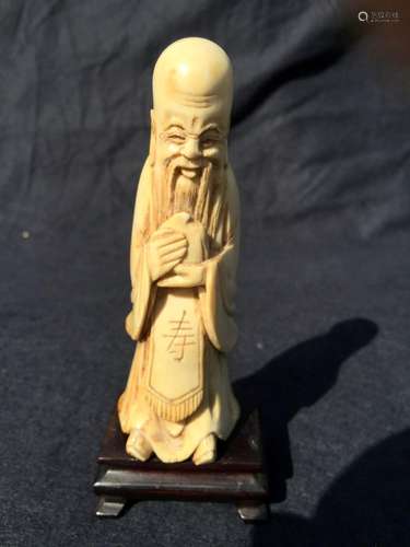 Antique Chinese Carved Longevity God Statue