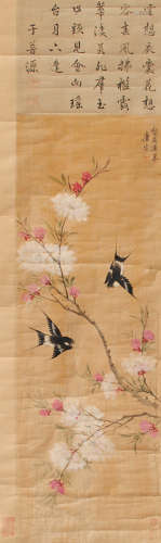 唐寅（1470～1524） 桃花飞燕 立轴 设色绢本
