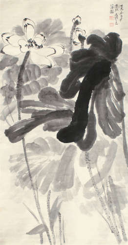 张大千（1899～1983） 墨荷 立轴 水墨纸本