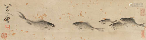 八大山人（1626～1705） 鱼乐图 镜框 水墨绢本