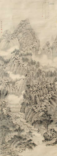 阎甘园（1865～1942） 山水 立轴 水墨绫本