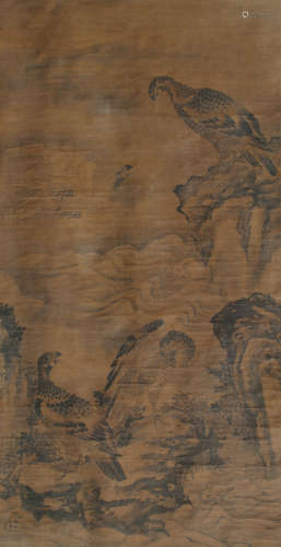 林良（1436～1487） 鹰石图 立轴 水墨绢本