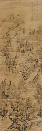 倪瓒（1301～1374） 山水 立轴 设色纸本