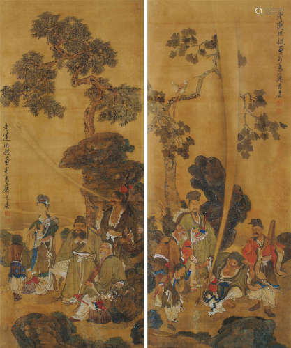 陈洪绶（1599～1652） 人物 对屏 设色绢本
