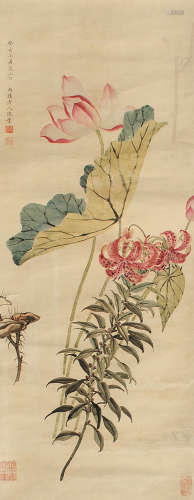 陈书（1660～1736） 荷花 立轴 设色纸本