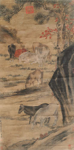 赵子昂（1254～1322） 骏马图 立轴 设色纸本