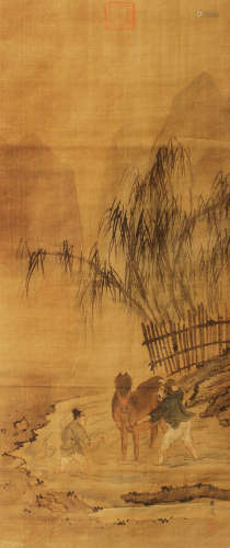 赵子昂（1254～1322） 人马图 立轴 设色绢本