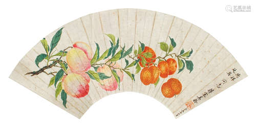 宋美龄（1898～2003） 寿桃 扇面 设色纸本