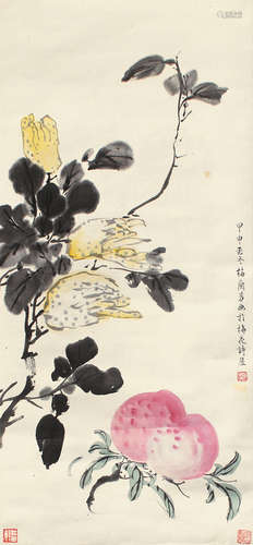 梅兰芳（1894～1961） 寿桃 立轴 设色纸本