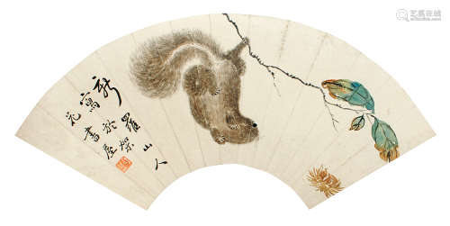 新罗山人（1682～1756） 松鼠 扇面 设色纸本