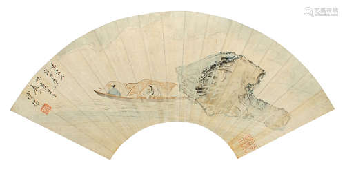 溥儒（1896～1963） 山水人物 扇面 设色纸本